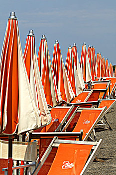 阳伞,沙滩伞,椅子,沙滩,托斯卡纳,意大利,欧洲