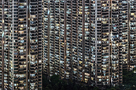 上海城市居住区建筑夜景