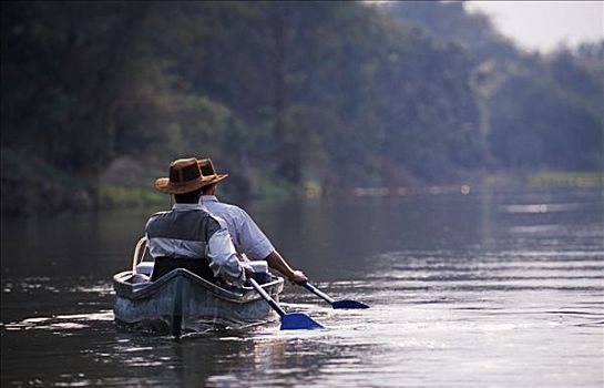 赞比亚,赞比西河下游国家公园,水道,独木舟,旅游,露营,老