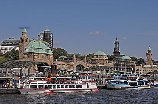 港口,游轮,驳船,风景,老,隧道,码头,汉堡市,德国,欧洲
