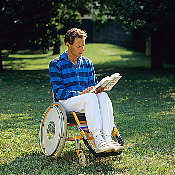 伤残,男人,轮椅,花园