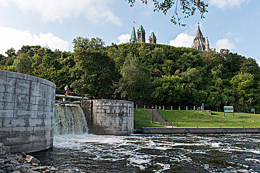 里多运河,国会大厦,背景,国会山,渥太华,安大略省,加拿大