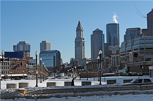 波士顿,城市,风景,冬季