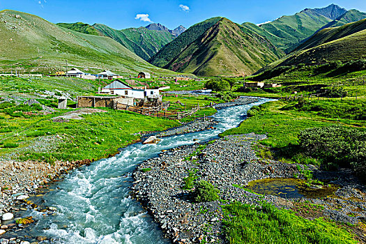 凹陷,山,河,峡谷,区域,吉尔吉斯斯坦,亚洲