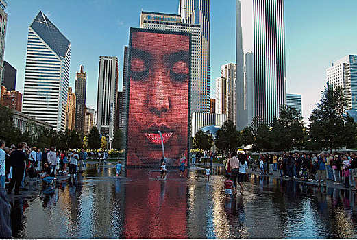 皇冠,喷泉,千禧公园,芝加哥,伊利诺斯,美国