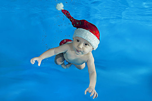 婴儿,男孩,红色,帽,游泳,水下,游泳池,敖德萨,乌克兰,欧洲