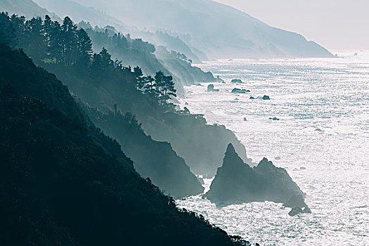 太平洋,海洋,海岸线,波浪,碰撞,岸边