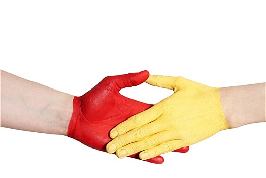 红色,黄色,握手