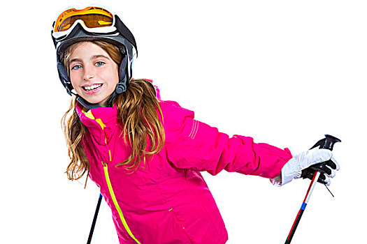 儿童,女孩,滑雪杖,头盔,护目镜,微笑