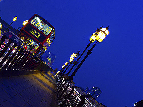 英格兰,伦敦,切尔西,双层巴士,夜晚,熟铁,钢铁,悬桁,桥,五个,两个,小路,宽幅