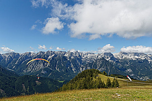 滑翔伞,起飞,山,区域,上奥地利州,奥地利,欧洲
