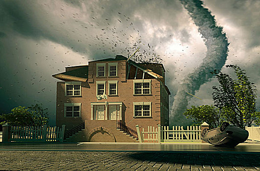 龙卷风,上方,房子