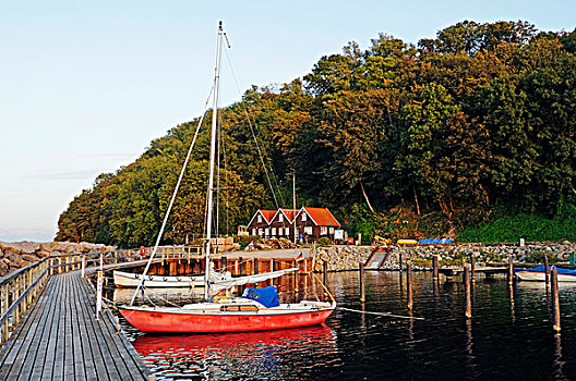 帆船,港口,乡村,半岛,吕根岛,梅克伦堡前波莫瑞州,德国,欧洲