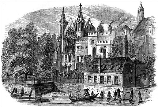 河,正面,老,房子,上议院,伦敦,19世纪