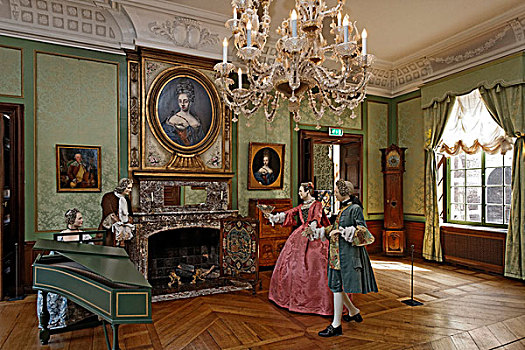 沙龙,18世纪,假人,穿,洛可可风格,衣服,霍恩斯布鲁克,林堡,荷兰,欧洲