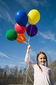 女孩,拿着,氦气,气球