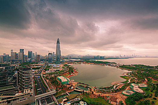 中国广东深圳南山后海湾都市风光