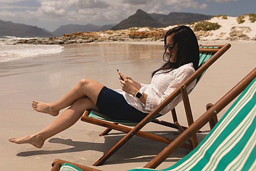 美女,放松,沙滩椅,打手机