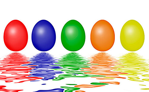 彩色,复活节,蛋,水,反射