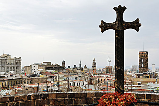 风景,屋顶,大教堂,神圣,圣徒,上方,哥特式,区域,巴塞罗那,加泰罗尼亚,西班牙,欧洲