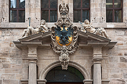 门口,西部,建筑,白肩雕,女神,右边,左边,文艺复兴,纽伦堡,中间,弗兰克尼亚,巴伐利亚,德国,欧洲