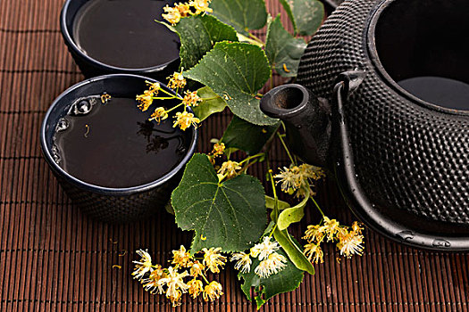 茶壶,杯子,菩提树,茶,花