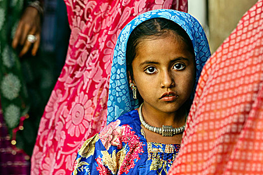 女孩,头像,斋沙默尔,拉贾斯坦邦,印度,亚洲