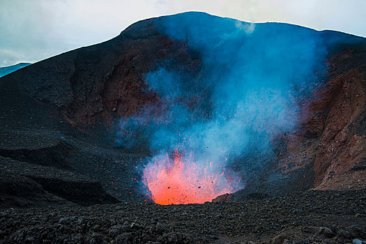 动作,火山岩,喷发,火山,堪察加半岛,俄罗斯,欧洲