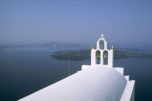 希腊,基克拉迪群岛,圣特林,伊莫洛维里,白色,教堂,海边