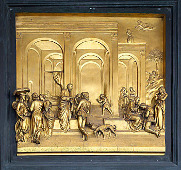 浮雕,大门,乐园,洗礼堂,佛罗伦萨,托斯卡纳,意大利,欧洲