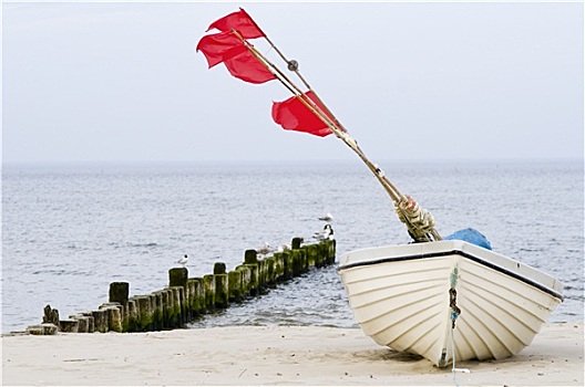 捕鱼,船,红色,旗帜