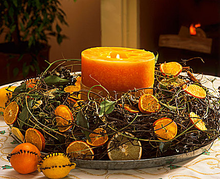 降临节花环,柑橘,橙色,蜡烛