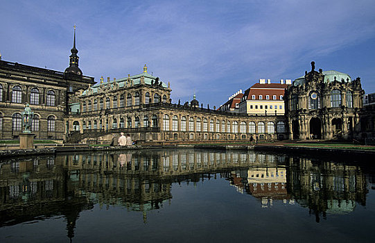 德国,德累斯顿,茨温格尔宫,巴洛克式建筑,反射