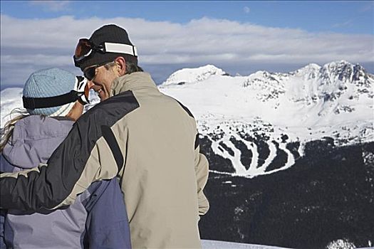 伴侣,滑雪,山,加拿大