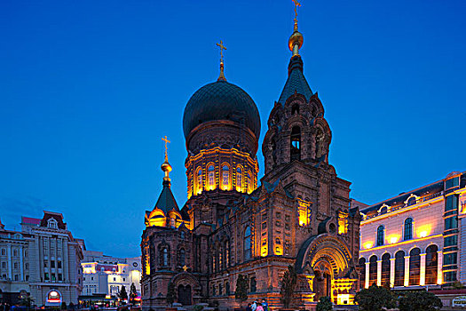著名,哈尔滨,索菲亚,大教堂,夜晚