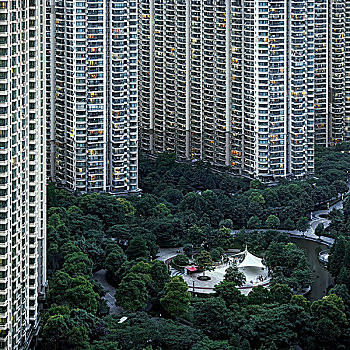 上海城市居住区建筑夜景