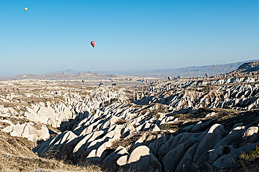 热气球,填加,蓝天,上方,崎岖,风景,土耳其