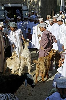 阿曼,男人,传统服饰,牲畜,动物,市场,巴赫拉,哈迦,加尔比,山峦,区域,阿曼苏丹国,阿拉伯,中东