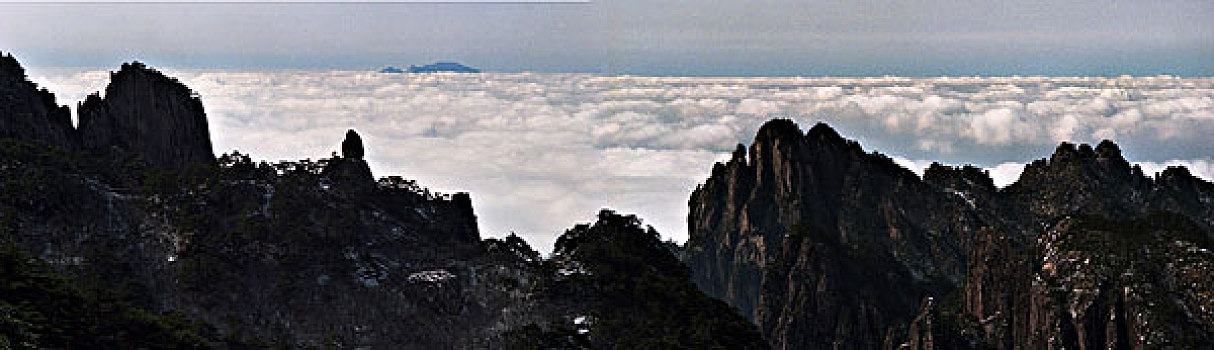 安徽,黄山,全景,宽幅,云海,雪景,日出,日落,雾淞,全山