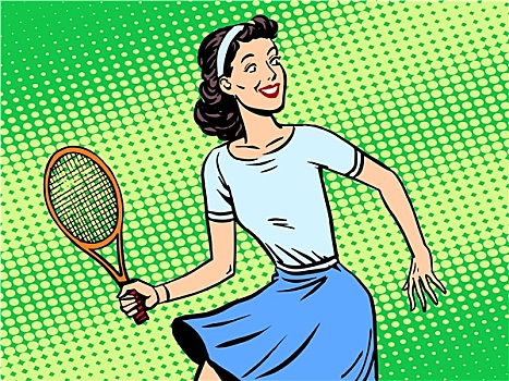 少妇,玩,网球,复古,艺术