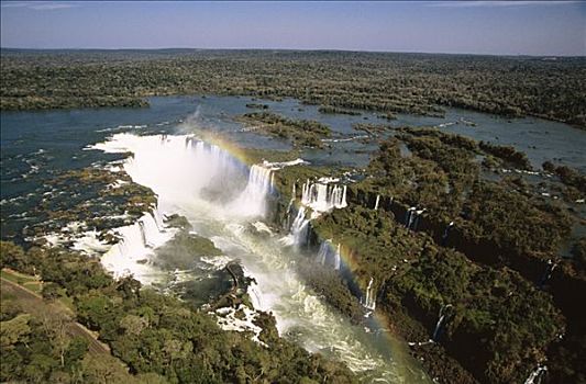 航拍,俯视,伊瓜苏瀑布,一个,瀑布,巴西,阿根廷,边界