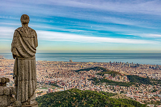 风景,上方,雕塑,教堂,提维达波,巴塞罗那,加泰罗尼亚,西班牙,欧洲