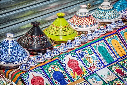 彩色,东方,陶器,集市,突尼斯