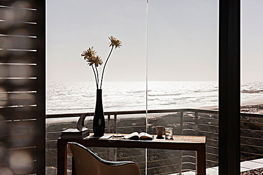 书桌,现代住宅,办公室,远眺,海洋