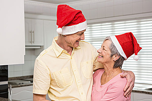 老年,夫妻,穿,圣诞帽