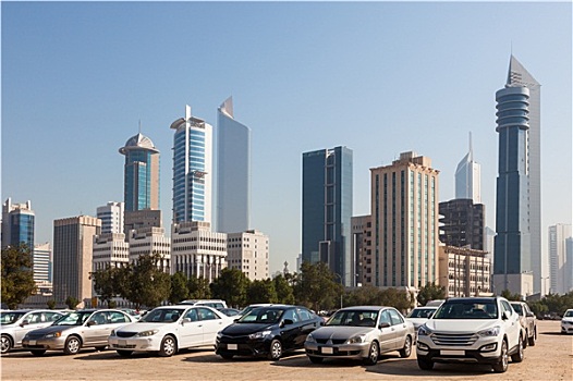 汽车,正面,科威特城,摩天大楼,中东,阿拉伯