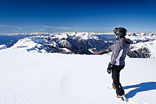 滑雪,远足者,攀登,山,西玛,高处,后面,维戈,右边,山丘,白云岩,特兰迪诺,意大利,欧洲
