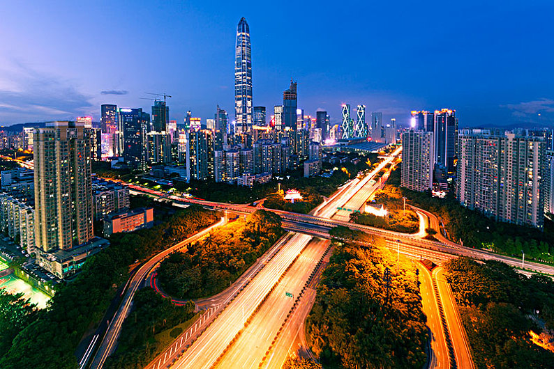 中国广东深圳福田滨海新洲立交桥夜景_高清图片_全景视觉