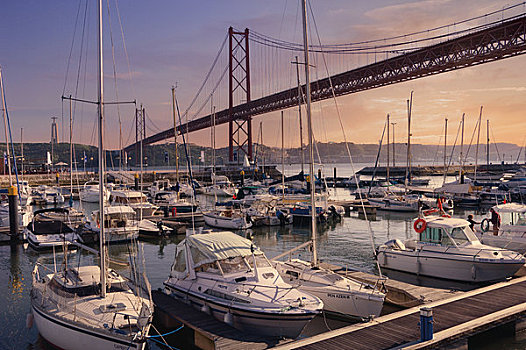 船,码头,桥,背景,里斯本,葡萄牙