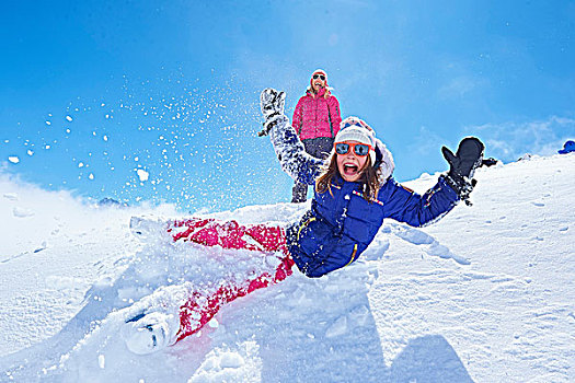 女孩,落下,雪,夏蒙尼,法国